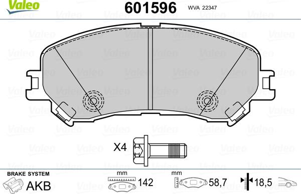 Valeo 601596 - Kit pastiglie freno, Freno a disco autozon.pro