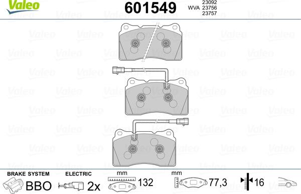 Valeo 601549 - Kit pastiglie freno, Freno a disco autozon.pro