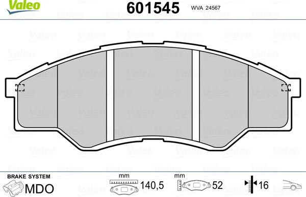 Valeo 601545 - Kit pastiglie freno, Freno a disco autozon.pro