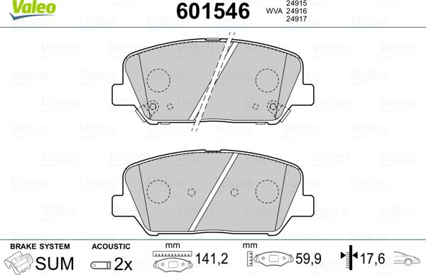 Valeo 601546 - Kit pastiglie freno, Freno a disco autozon.pro