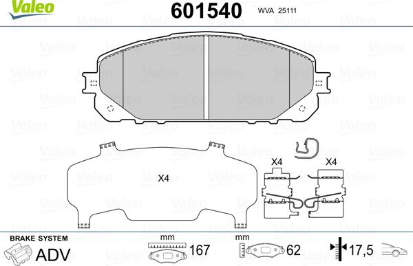 Valeo 601540 - Kit pastiglie freno, Freno a disco autozon.pro