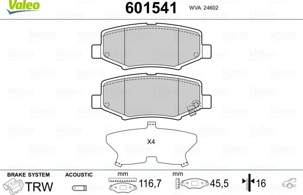 Valeo 601541 - Kit pastiglie freno, Freno a disco autozon.pro