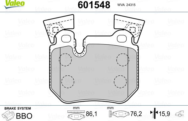 Valeo 601548 - Kit pastiglie freno, Freno a disco autozon.pro