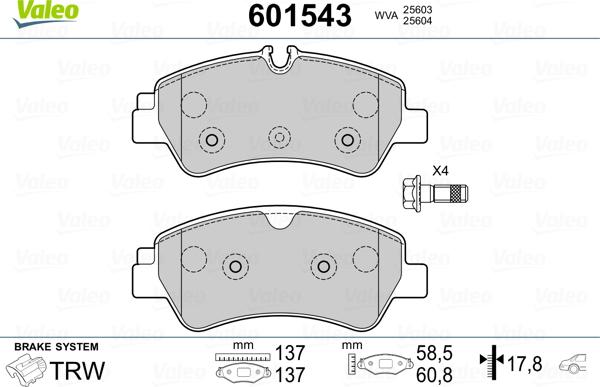 Valeo 601543 - Kit pastiglie freno, Freno a disco autozon.pro