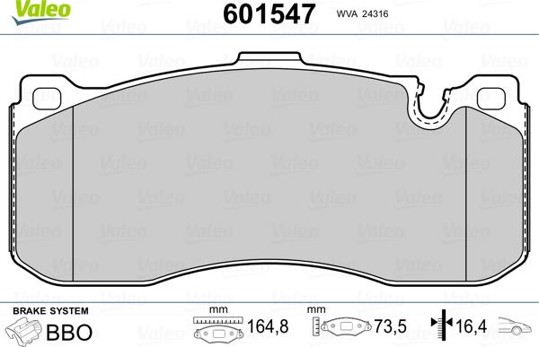 Valeo 601547 - Kit pastiglie freno, Freno a disco autozon.pro