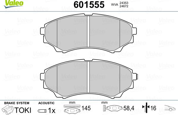 Valeo 601555 - Kit pastiglie freno, Freno a disco autozon.pro