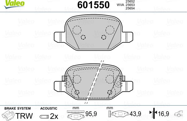 Valeo 601550 - Kit pastiglie freno, Freno a disco autozon.pro