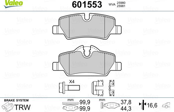 Valeo 601553 - Kit pastiglie freno, Freno a disco autozon.pro