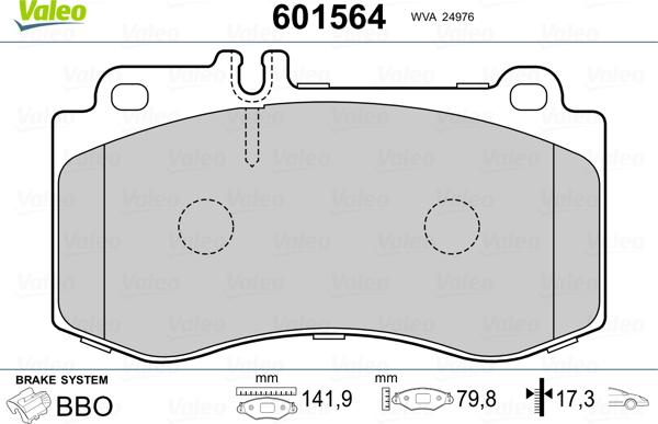 Valeo 601564 - Kit pastiglie freno, Freno a disco autozon.pro