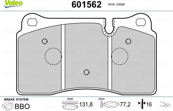 Valeo 601562 - Kit pastiglie freno, Freno a disco autozon.pro