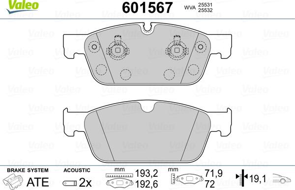 Valeo 601567 - Kit pastiglie freno, Freno a disco autozon.pro