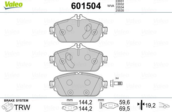 Valeo 601504 - Kit pastiglie freno, Freno a disco autozon.pro