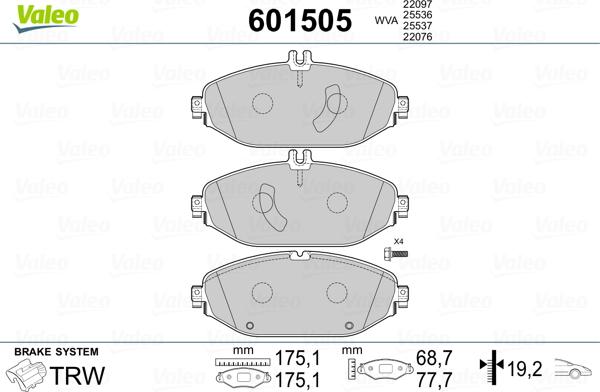 Valeo 601505 - Kit pastiglie freno, Freno a disco autozon.pro