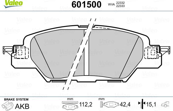 Valeo 601500 - Kit pastiglie freno, Freno a disco autozon.pro