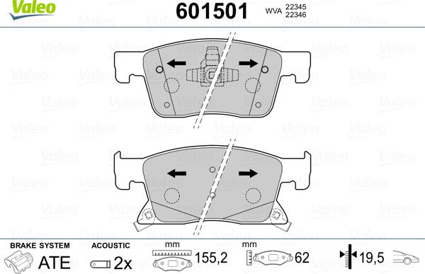 Valeo 601501 - Kit pastiglie freno, Freno a disco autozon.pro