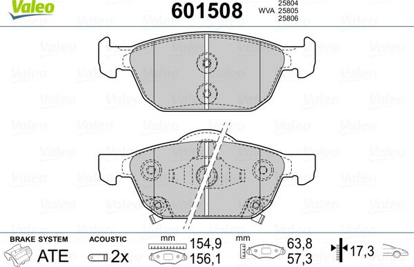 Valeo 601508 - Kit pastiglie freno, Freno a disco autozon.pro