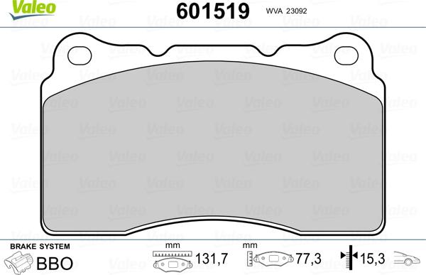 Valeo 601519 - Kit pastiglie freno, Freno a disco autozon.pro