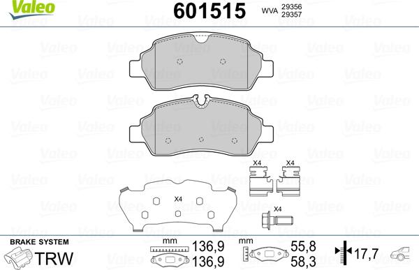 Valeo 601515 - Kit pastiglie freno, Freno a disco autozon.pro