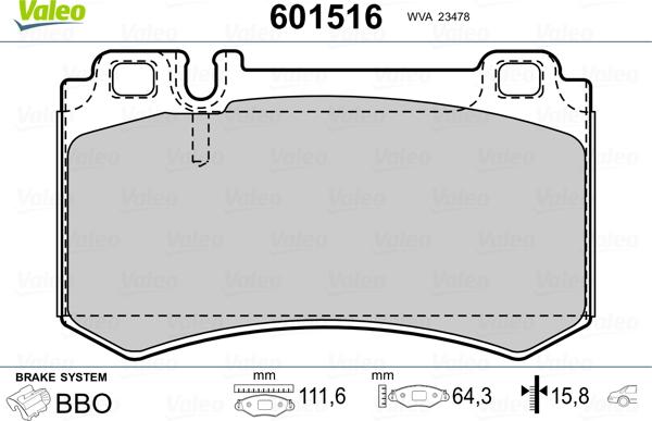 Valeo 601516 - Kit pastiglie freno, Freno a disco autozon.pro