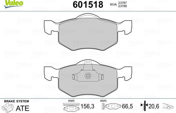 Valeo 601518 - Kit pastiglie freno, Freno a disco autozon.pro