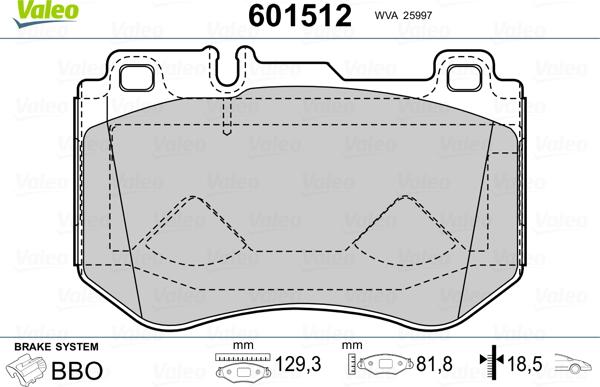 Valeo 601512 - Kit pastiglie freno, Freno a disco autozon.pro