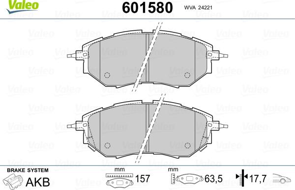 Valeo 601580 - Kit pastiglie freno, Freno a disco autozon.pro