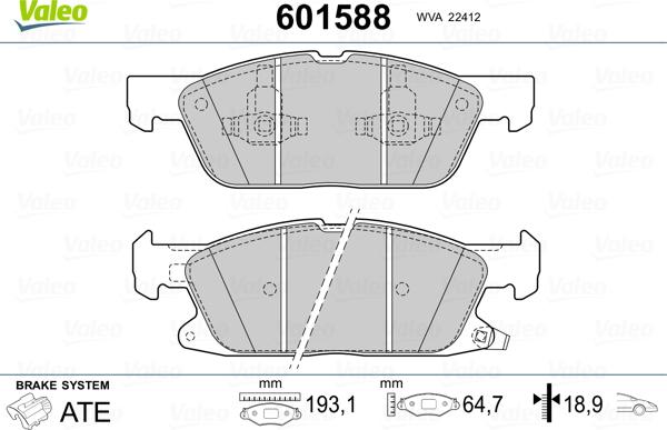 Valeo 601588 - Kit pastiglie freno, Freno a disco autozon.pro