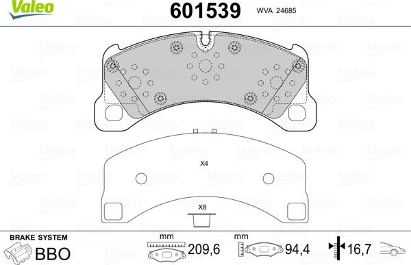 Valeo 601539 - Kit pastiglie freno, Freno a disco autozon.pro