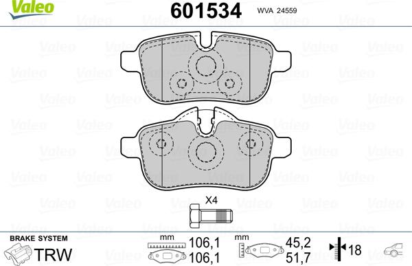 Valeo 601534 - Kit pastiglie freno, Freno a disco autozon.pro