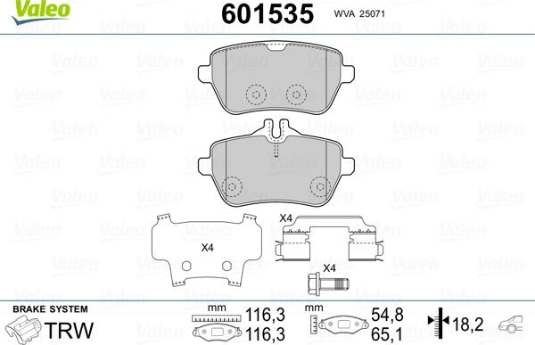 Valeo 601535 - Kit pastiglie freno, Freno a disco autozon.pro