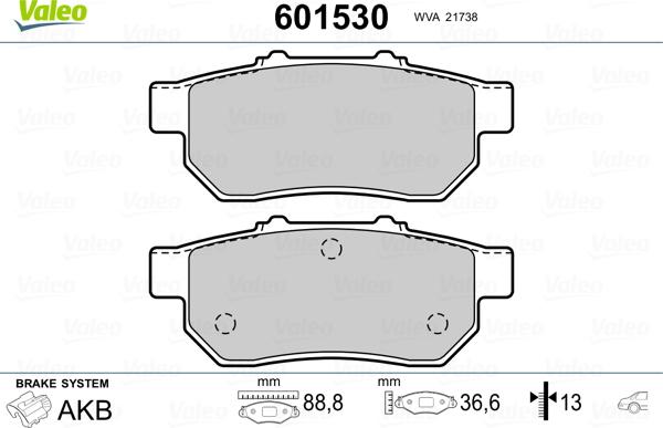 Valeo 601530 - Kit pastiglie freno, Freno a disco autozon.pro