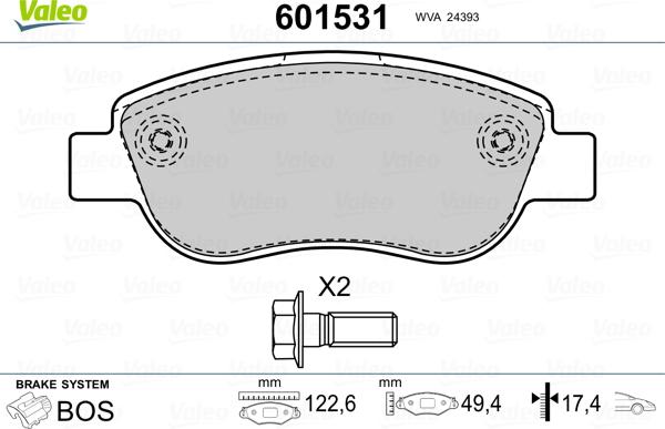 Valeo 601531 - Kit pastiglie freno, Freno a disco autozon.pro