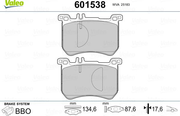 Valeo 601538 - Kit pastiglie freno, Freno a disco autozon.pro