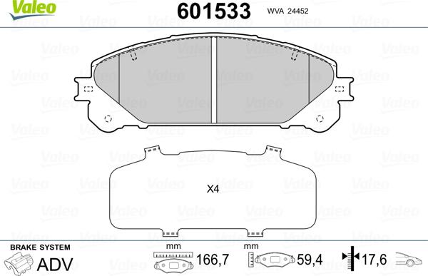 Valeo 601533 - Kit pastiglie freno, Freno a disco autozon.pro