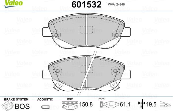 Valeo 601532 - Kit pastiglie freno, Freno a disco autozon.pro