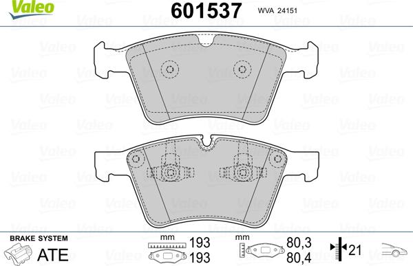 Valeo 601537 - Kit pastiglie freno, Freno a disco autozon.pro