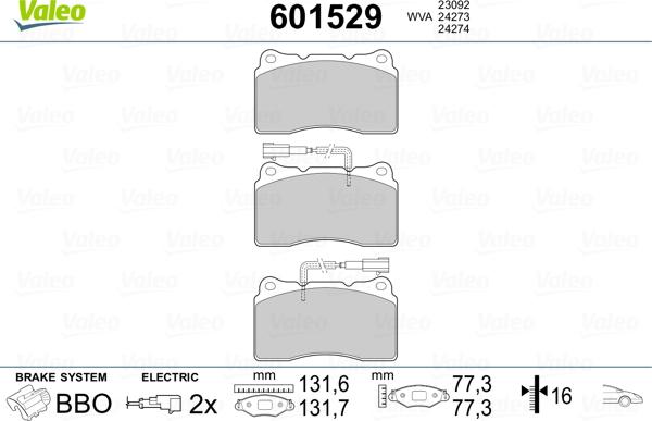 Valeo 601529 - Kit pastiglie freno, Freno a disco autozon.pro