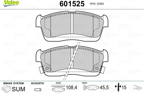 Valeo 601525 - Kit pastiglie freno, Freno a disco autozon.pro