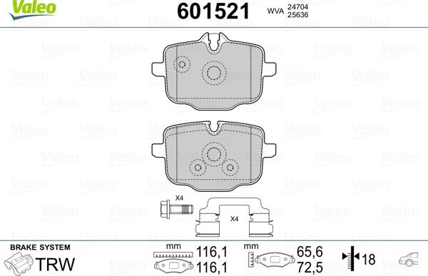 Valeo 601521 - Kit pastiglie freno, Freno a disco autozon.pro