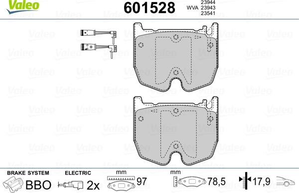 Valeo 601528 - Kit pastiglie freno, Freno a disco autozon.pro