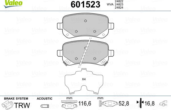 Valeo 601523 - Kit pastiglie freno, Freno a disco autozon.pro