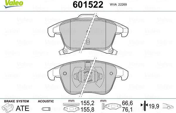 Valeo 601522 - Kit pastiglie freno, Freno a disco autozon.pro