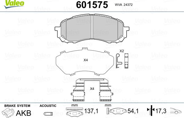 Valeo 601575 - Kit pastiglie freno, Freno a disco autozon.pro