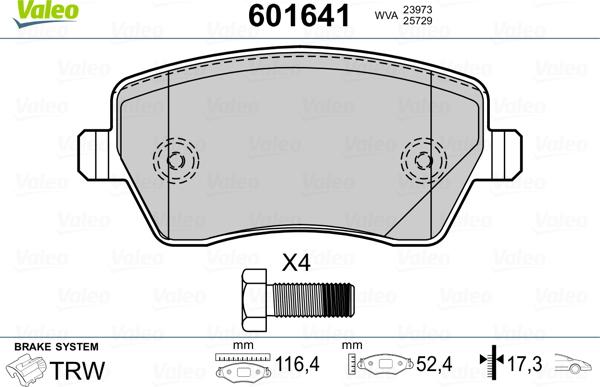 Valeo 601641 - Kit pastiglie freno, Freno a disco autozon.pro