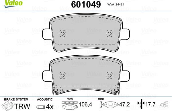 Valeo 601049 - Kit pastiglie freno, Freno a disco autozon.pro