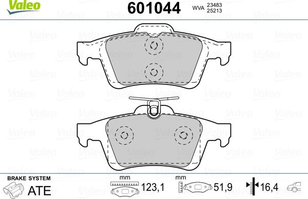 Valeo 601044 - Kit pastiglie freno, Freno a disco autozon.pro