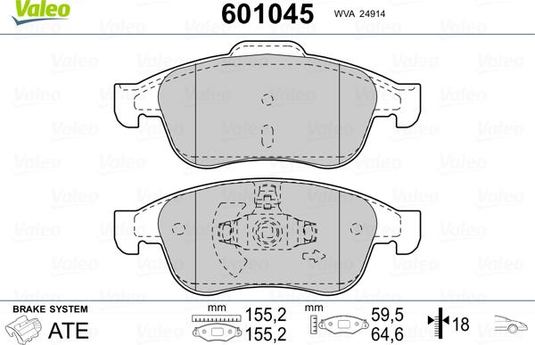 Valeo 601045 - Kit pastiglie freno, Freno a disco autozon.pro