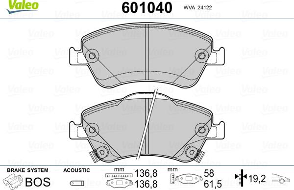 Valeo 601040 - Kit pastiglie freno, Freno a disco autozon.pro