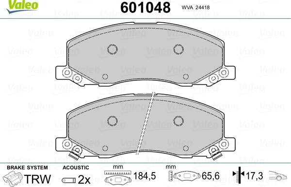 Valeo 601048 - Kit pastiglie freno, Freno a disco autozon.pro