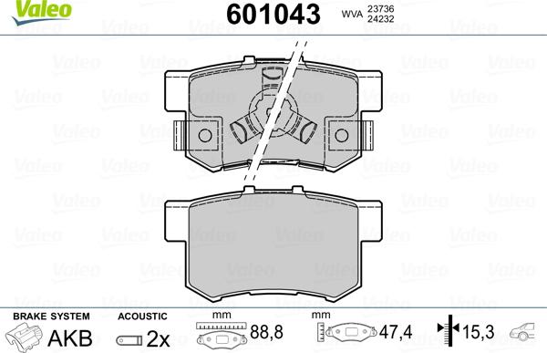 Valeo 601043 - Kit pastiglie freno, Freno a disco autozon.pro